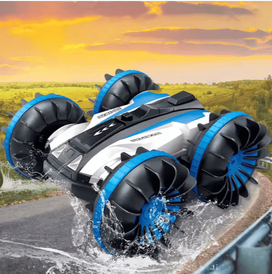 Amphibious Remote Control Stunt Car Toy © – 360° Flip, Waterproof RC Vehicle for Kids (Land & Water Use)
